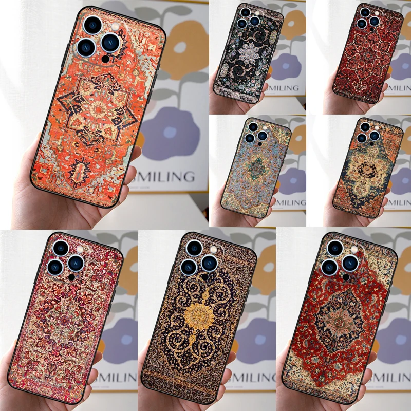 Perzský koberec kvetinový tlačný telefón pre iPhone 16 15 11 13 12 14 Pro Max Mini x xr xs 7 8 plus mäkký kryt