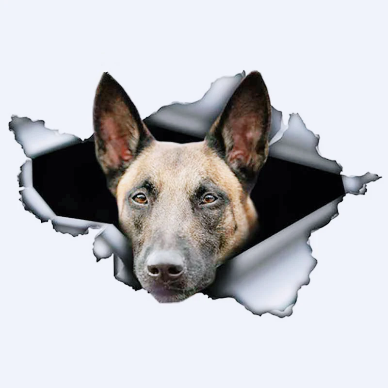 Pes 3D nálepky Kreatívne zviera Belgian Malinois Sticker Torn Metal Decal Sticker Vodotesný belgický pastier Pet 13cm*9cm, kk