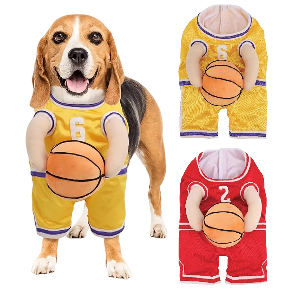 Pes Basketball Player kostým s loptou vtipné oblečenie Športové oblečenie na Halloween Vianoce