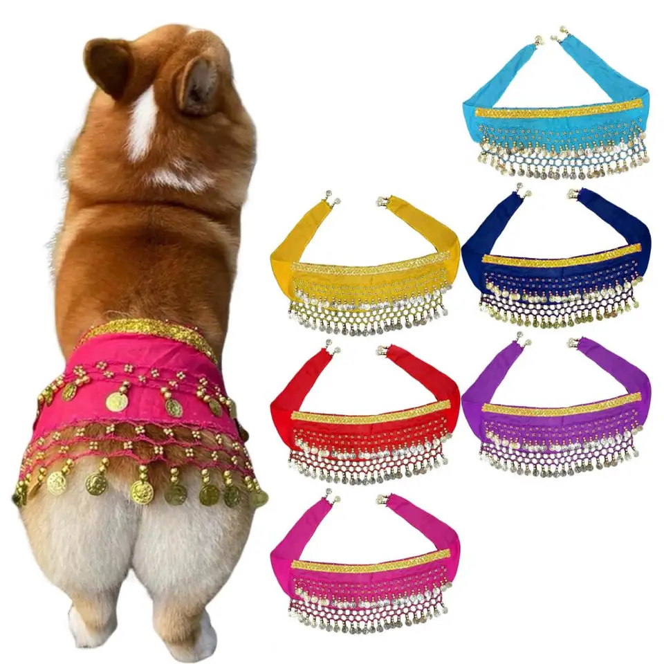 Pes Dance Costume Corgi pás retiazka zadok clonu oblečenie domáce zviera flitry brušné tanečné prop