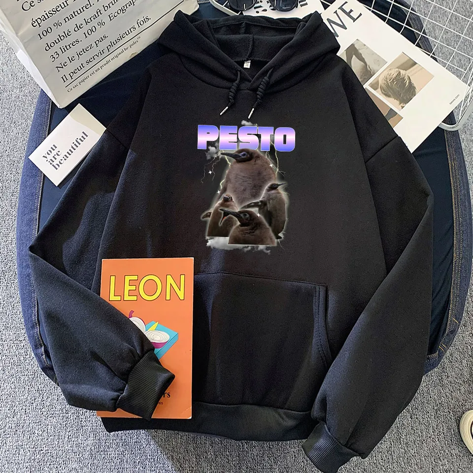 Pesto tučniak karikatúra tlačiarenské mikiny Roupas Femininas s dlhým rukávom s kapucňou s kapucňou roztomilé zimné fleece ženy/mužov
