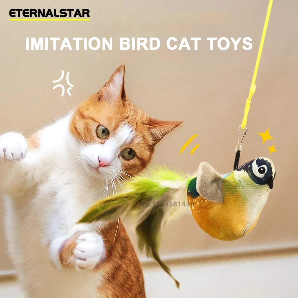 Pet Cat Hračky Flying Bird Cat Hray Flaping Wings Sparrow Catnip Hračky Viviv