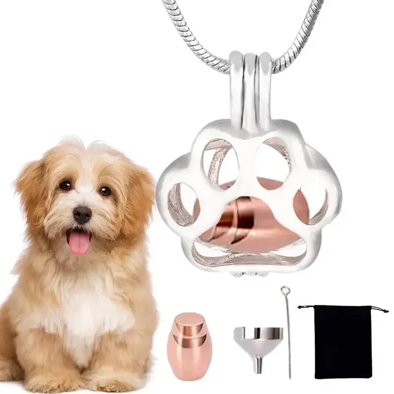 Pet Dog Charm Memorial Pohrebná urna pre popol Zvieracia náhrdelník Nerezová oceľ prívesok mačka držiak na popol Pet Urns