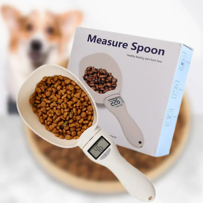 Pet Food Scale Spoon Dog Cat Kŕmenie misky kuchynská škála Spoon Elektronické opatrenie prenosné s LED displejom Domáce doplnky