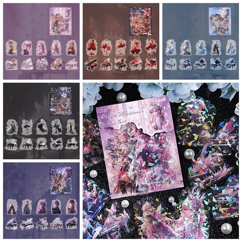 Pet Laser Girl Series Streety Self Adhessive Scrapbooking Piano Girl Graffiti nálepky Karikatúra Príručka vynikajúce nálepky