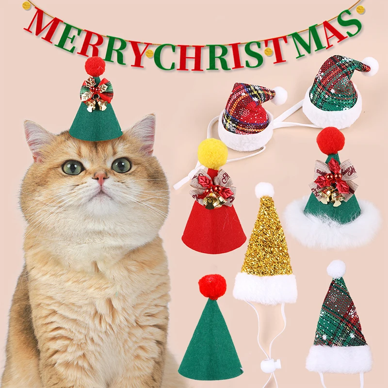 Pet mini plyn vianočné klobúky roztomilý plsný loptičku Bowknot zvonček santa klobúk mačky psi vianočné novoročné večierky
