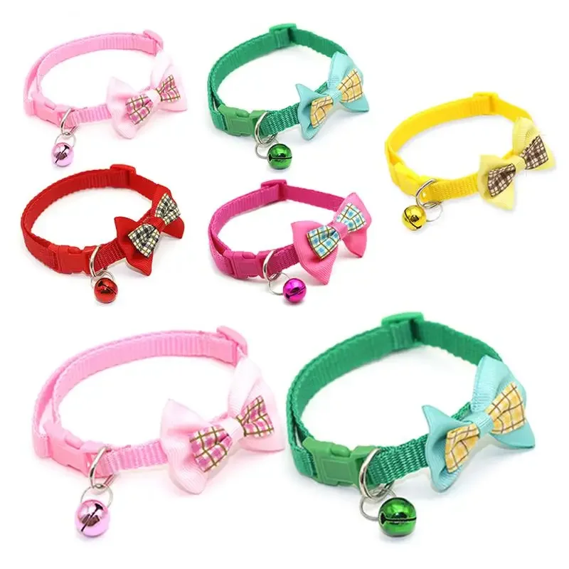 Pet Neck Circle Cat Gollar Bow a Bell Cute Plaid Elastic nastaviteľný psí golier malý zvonček pre mačky