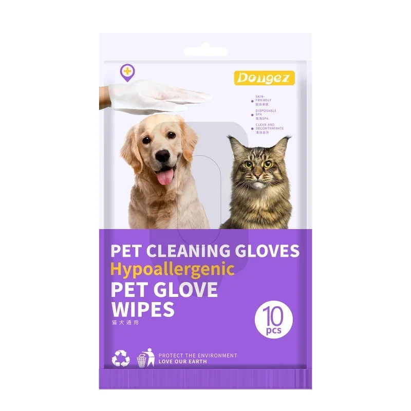 PET NO-RINSE RUKYS DOG A CAT PECKING Čistenie kúpeľa Vlhké obrúsky na jednorázové rukavice dezinfekčné papierové domáce zvieratá