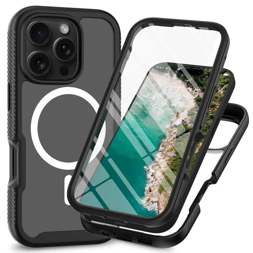 PET SCREE chránič nárazu odvráteného telefónu pre iPhone 16 Pro Max Plus TPU rám TPU TRESPArent Acryl Plastový magnetický zadný kryt