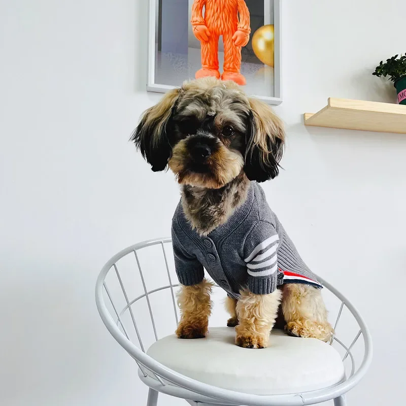 Pet Trendy Sweater Dog Cat Teddy Strieborný gradient TB Cardigan Clothes Dog Supplies