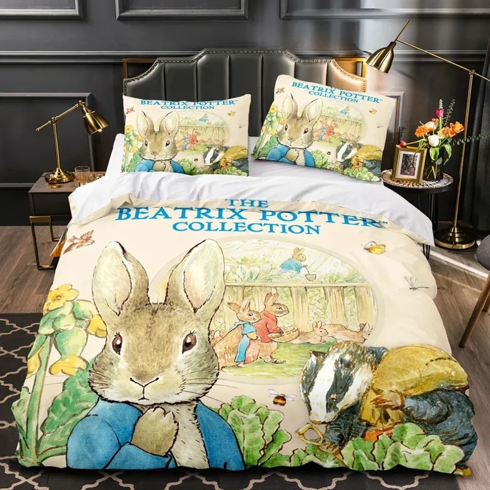Peter The Rabbit World Bedding Sets, Cartoon Rabbit Cover Cover Cover vankúš Kráľovia Kráľovská veľkosť prikrývky Obálka Darček