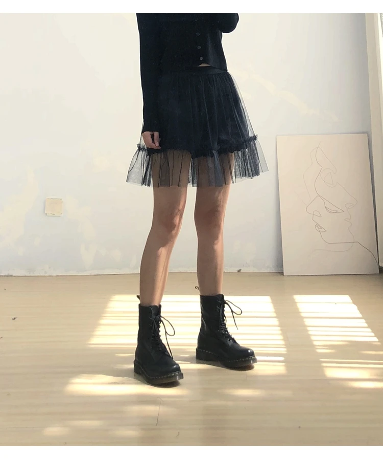 Petticoats Ženy patchwork skladané číre sieťové čipky tutu mini krátke sukne dámy číre priehľadné videnie cez čiernu bielu sukňu
