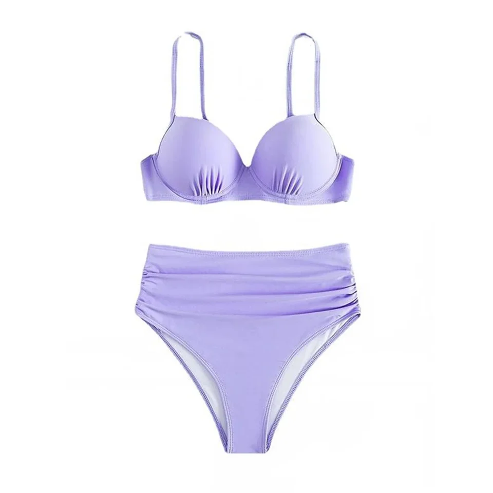 Pevné bikiny bikiny s vysokým pásom Women Sexy červené/fialové dvojdielne bikiny set 2024 leto nové