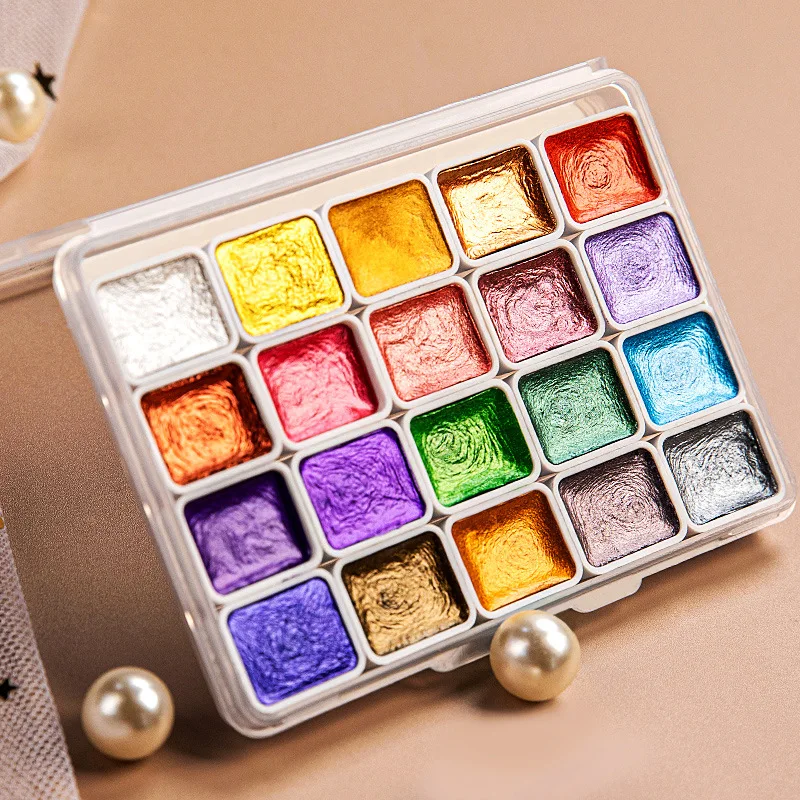 Pevné kovové kovové farby sada prenosných matacilových remízy Glitter Watercolor Pigment na kreslenie maliarskych umenia