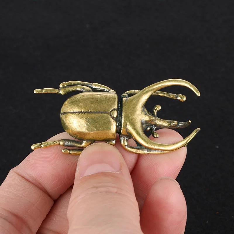 Pevný mosadzný hmyz Trypoxylus figuríny miniatúry čaj Čaj Pet Funny Beetle Crafts Collection Desktop Small Ornament Domáca dekorácia