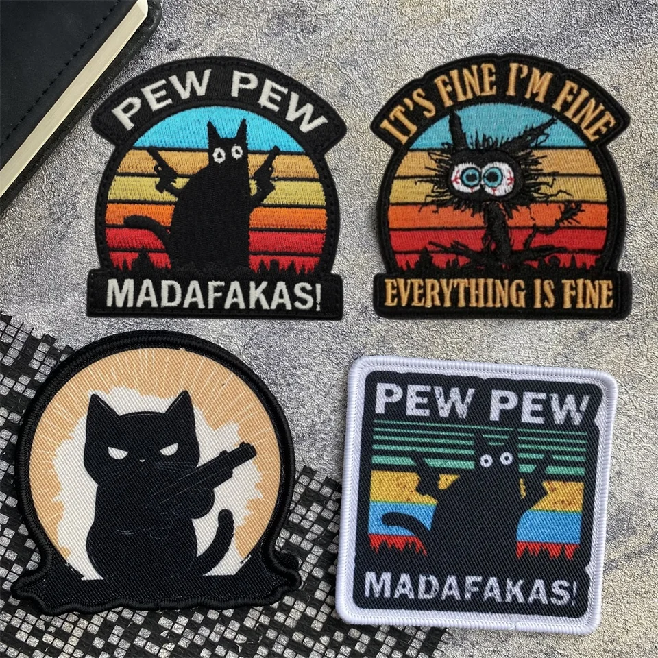 Pew Pew Madafakas aka čierna mačka taktická tlač morálky odznak Mačky vyšívané záplaty na nálepku