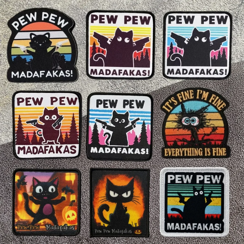 Pew Pew Madafakas Gun Tactical Morale Badge Patch Black Cat Je to jemné náramky