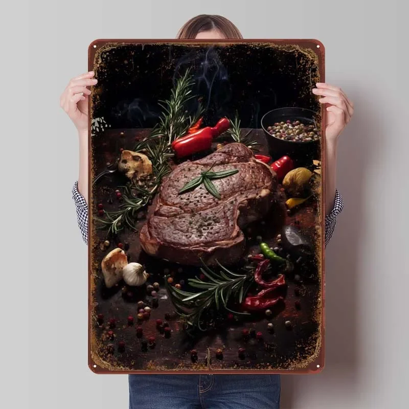 Pečené steak korenie Rusty Food Metal plagát umenie nástenná maľba vintage kovová plechová značka pre reštauráciu domáca kuchyňa stena dekorácia