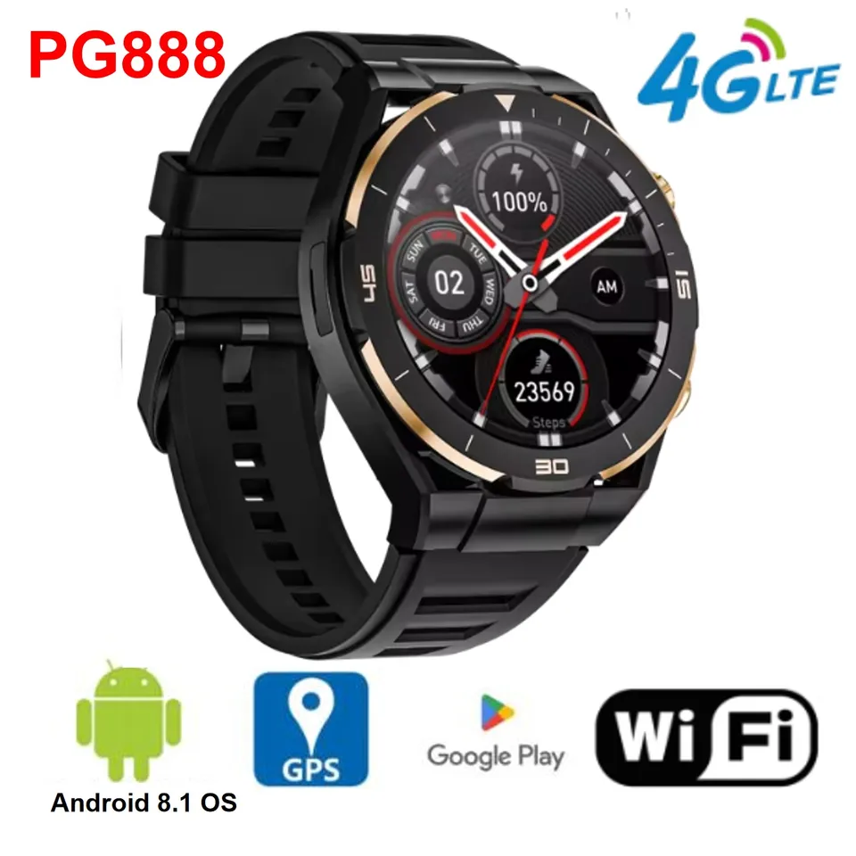 PG888 4G Android 8.1 OS Smart Watch Men 1,54 '' GPS 2GB 32 GB 200W HD HD Camera 4G SIM karta WiFi Videohovor Smartwatch PK S998 S999