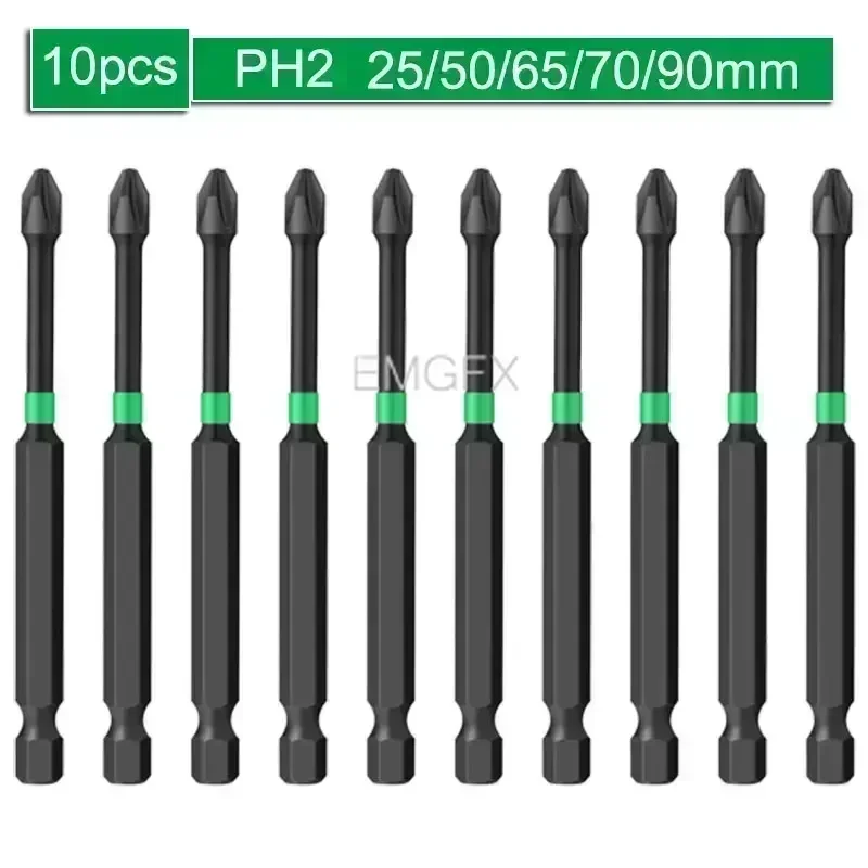 PH2 10ks 50/90 mm Phillips BITS HEX DREKOVANÉ PRECISION SCRECTDRIVER SET BITS pre vŕtačku Magnetické profesionálne ručné náradie