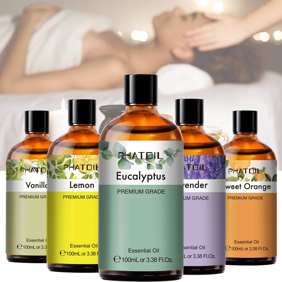 Phatoil 100 ml prírodné rastlinné éterický olej pre aromaterapiu difúzor eukalypt levanduľa vanilkovej ružovej vône éterické oleje