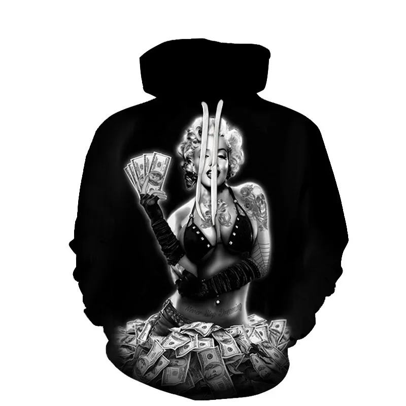 PHECHION NOVINKY MODE MEN/ŽENY MARILYN MONROE 3D TLAČ DLADOVÉ Rukávy HOODY Príležitostné mikiny voľné športové pulóver A124