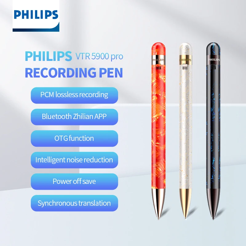 Philips Professional Recording Pen Voice Recorder Sound Recorder Intelligent Redukcia šumu Automatické použitie 16G 32G VTR5900Pro