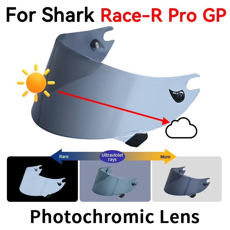 Photochromatický priezor Fo Shark Race-R Pro Helme Helme Visor Visor, náhradný objektív, anti-UV šošovky Motosiklet Cascos de Moto Casque Motos