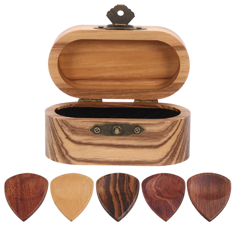 Pick Box Guitar Picks puzdro s úložnými gitarami ukulele drevené organizátor držiaka držiaka trvanlivé príslušenstvo