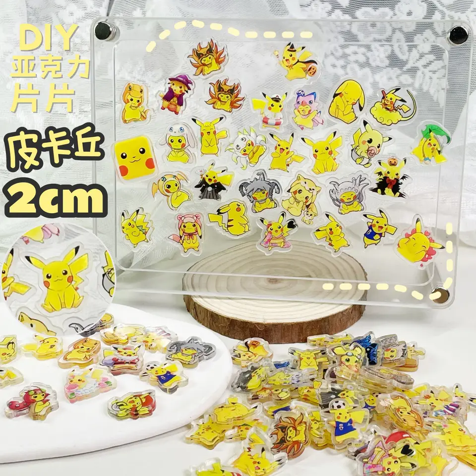Pikachu 2cm akrylový kúsok Pokemon DIY Vysoko vyzerajúca zmiešaná náplasť Foto rám chladnička Magnet na vlasy