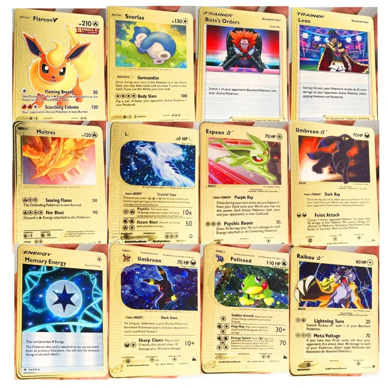 Pikachu 37 Styles Charizard Boss Vmax GX Mega Gold Metal Card Super Game Collection Anime Cards Hračky pre deti vianočný darček