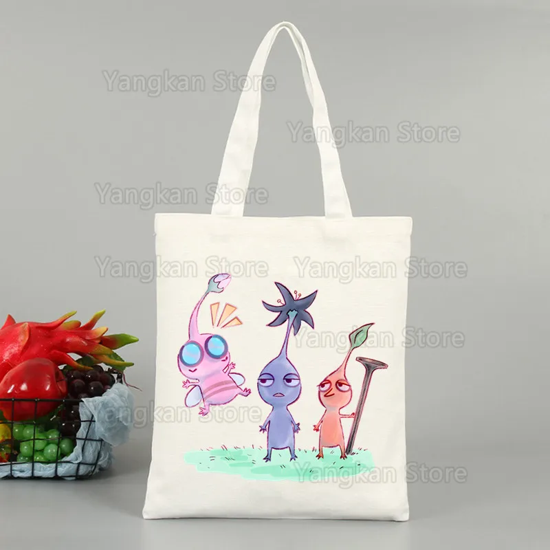 Pikmin Canvas Shopper Bag s rukoväťou eko -skladateľný opakovane použiteľné tote tašku knihu Key Phone nakupovanie tašky