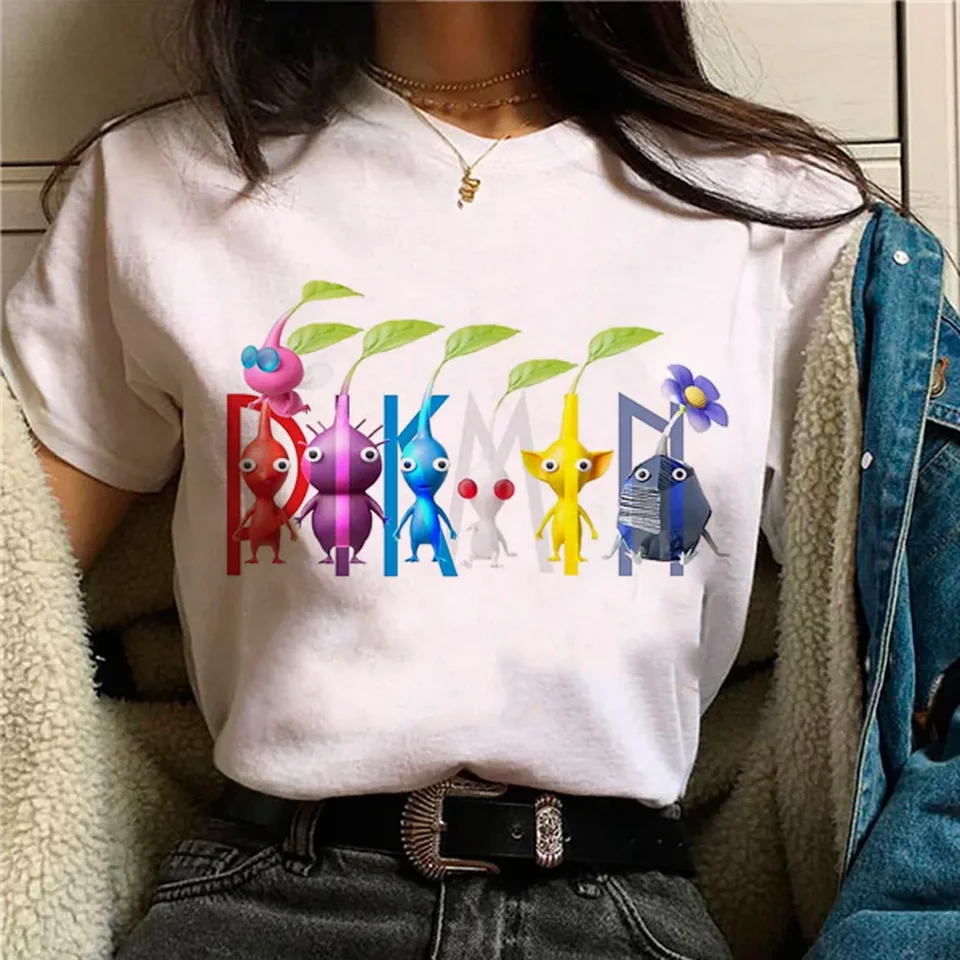 Pikmin karikatúra tlač Tričko Dámske oblečenie 2024 Funny Designer Streetwear Tee Female Grafické japonské japonské oblečenie Harajuku Kawaii