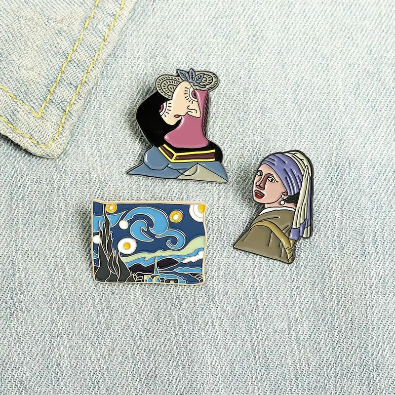 Pin Starry Night Dream Het Meisje Met de Parel Brošes tašku kloel Pin Art odznak vlastný šperk darček slávny maľba smalt