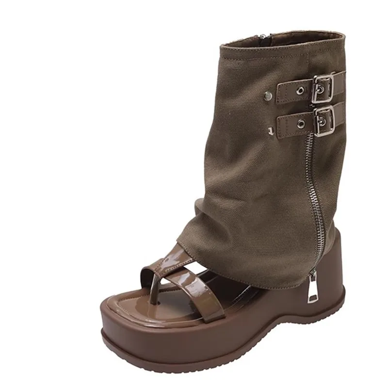 Pinch Toe High Cut Roman Sandals pre dámske 2024 letné leto Nová hrubá podrážka všestranná módna džínsová džínsová nohavice Chladné topánky na nohy