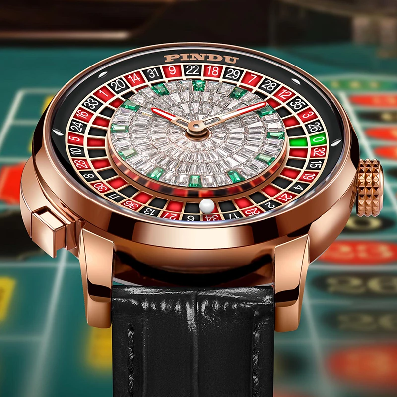 Pindu Design New NH35A Mechanické hodinky Men Push gombíky Turn Russian Roulette Game Sapphire Mirror Diamond Dial Pánske hodinky