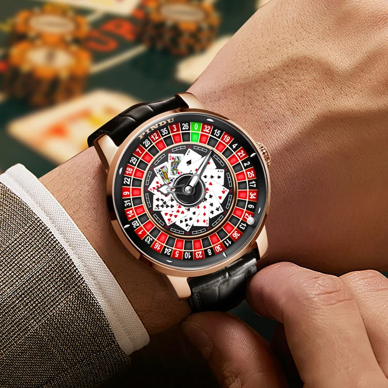 Pindu nové mechanické hodinky Rotujúce číselník Las Vegas ruleta Desktop téma automatické hodinky Men Diamond NH35 pohyb Montre Homme