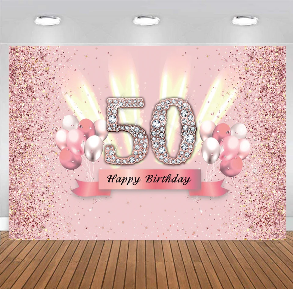 Pink 50. pozadie pre ženu všetko najlepšie k narodeninám oslava Lady Man Photography Päťdesiat Photocall Photo Banner