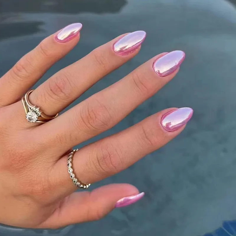 Pink Aurora 24 PCS Press na nechty ružové gradienty falošné nechty lesklý umelý prst manikúru opakovane použiteľné falošné nechty pre ženy