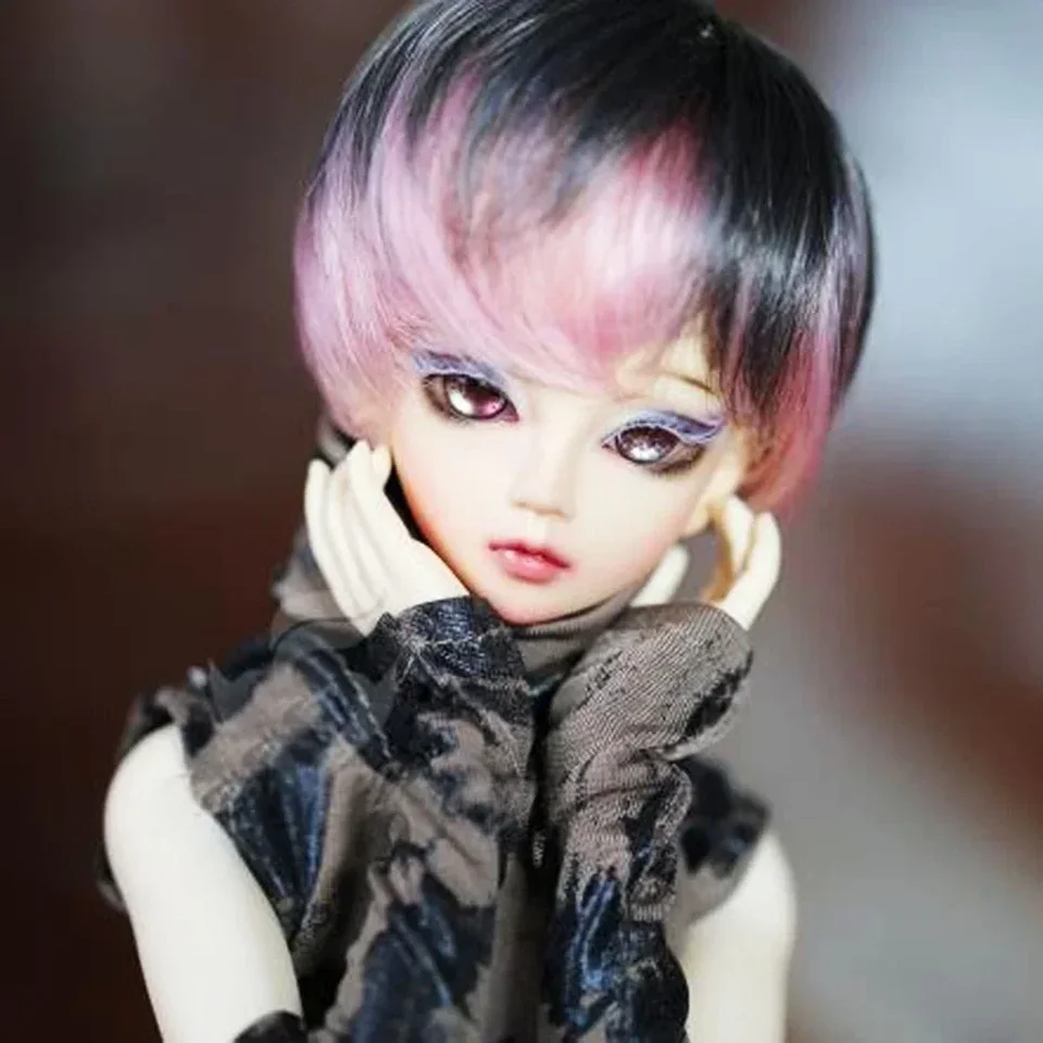 Pink Black Highlights 1/3 1/4 1/6 1/8 BJD SD SD Doll Wig Wig Wire Odolné vlákno Krátke rany Hair