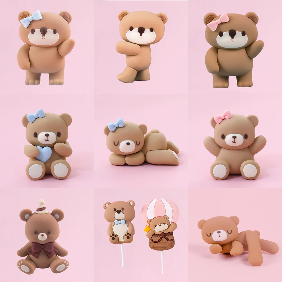 Pink Blue Bear tortu tortu medvedí doll Ozdoby Vložte narodeninovú tortu dekoráciu Dievčatá dievča 1. narodeniny Party Pohlavie