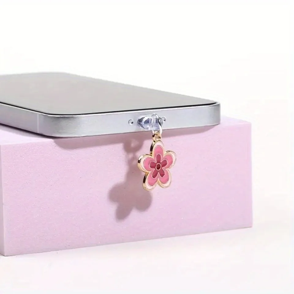 Pink Flowers Phone Nabíjací port anti-pražičiek pre iPhone pre Samsung USB Type C Android Port Protector Lossproof Dustplugs