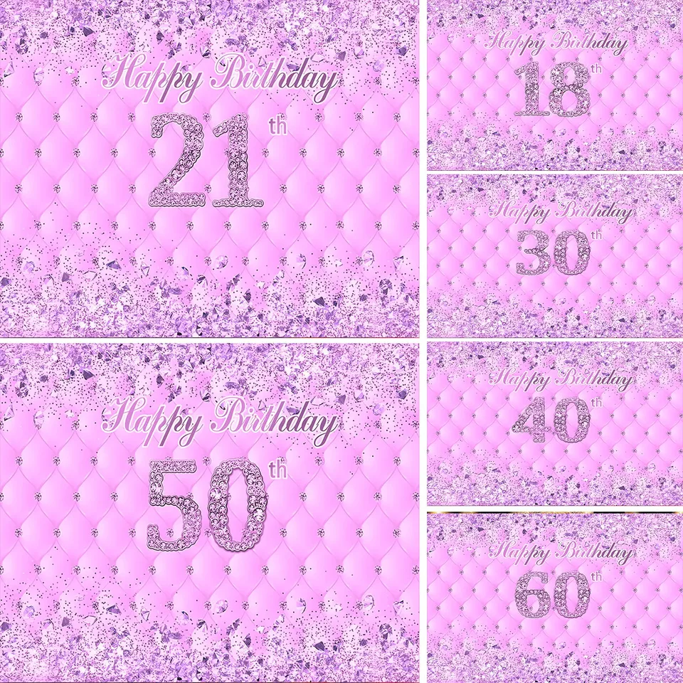 Pink Happy 18. narodeninové ozdoby na pozadie ružové trblietavé balóny so žiariacim diamantom 60 rokov starý párty Banner
