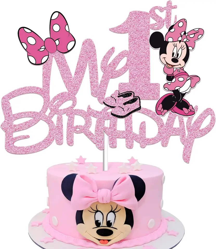 Pink Minnie Mouse 1 -ročná torta Topper moja 1. ružová myš karika