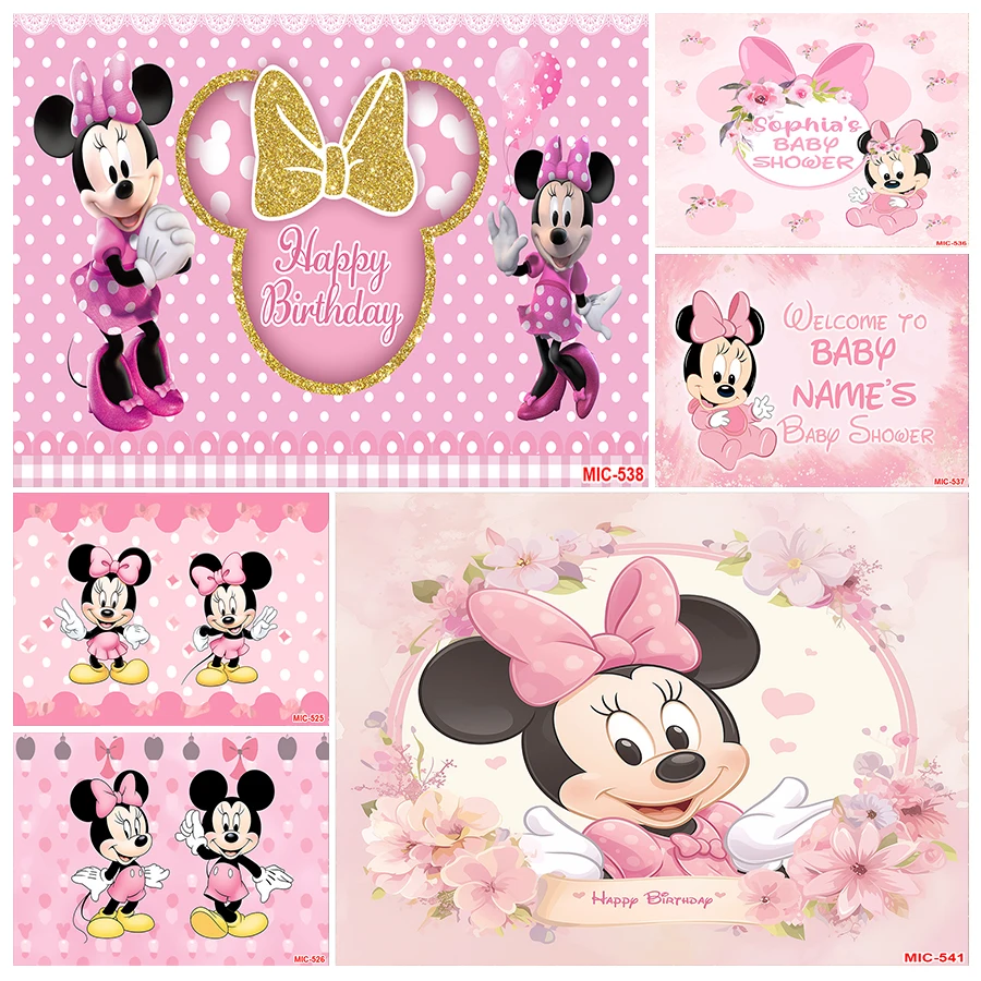 Pink Minnie Mouse Backdrop Party Dodávky Photography Pozadie 1. 2. 3. narodeniny pozadie Princezná dievčatá horúca ružová dekorácia