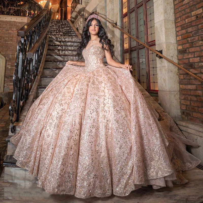Pink quinceanera šaty guľôčkové šaty 2024 mimo ramenných aplikácií čipky s čipkami Crystal Bow Tull Sweet 15 rokov Vestidos 16 de xv anos