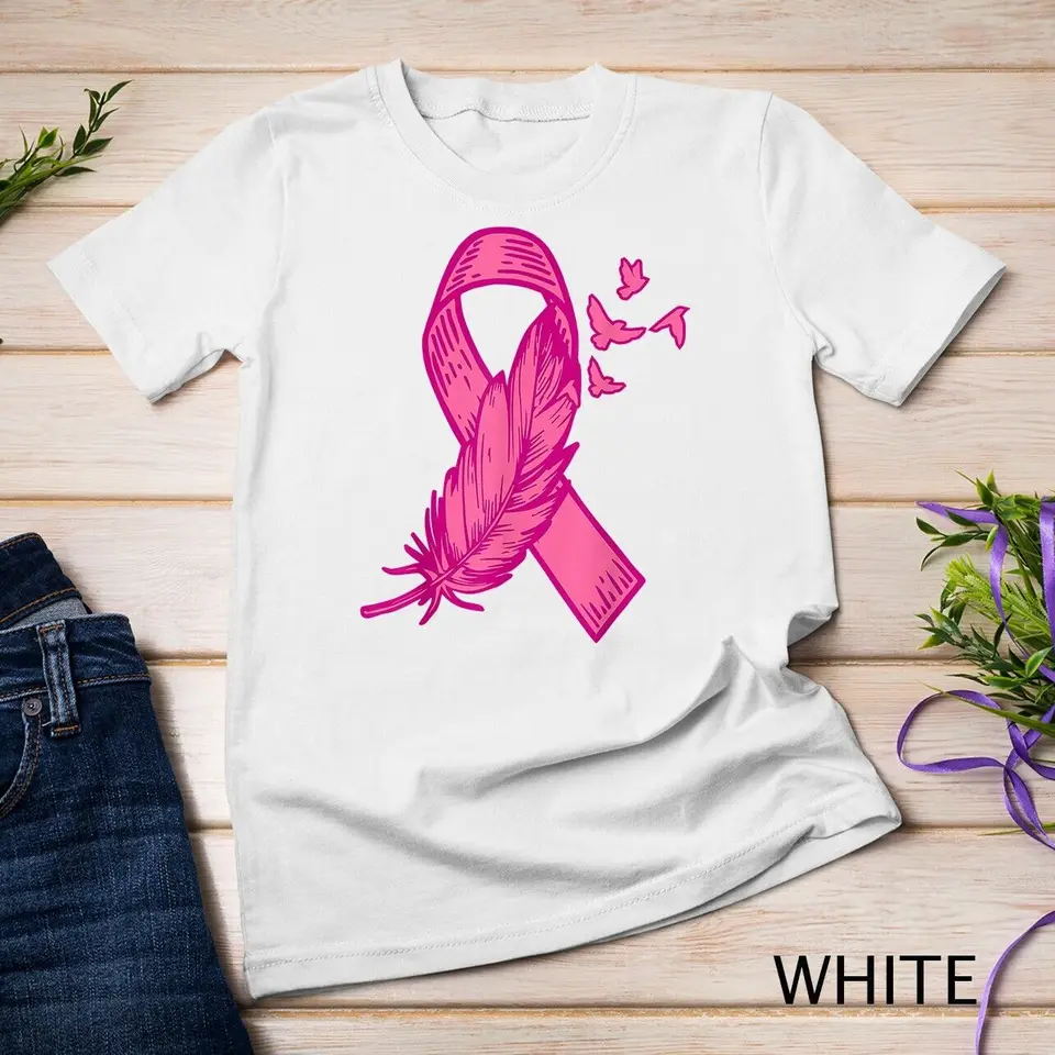 Pink Ribbon Feather Bird roztomilý rakovina prsníka Darčekové tričko Unisex