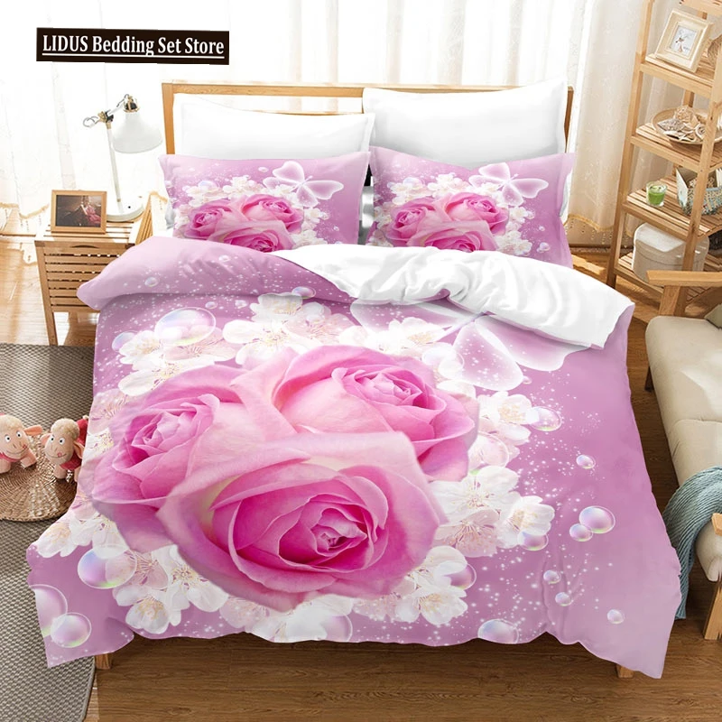 Pink Rose Duin Cover Set Romantický tematický deň sv.