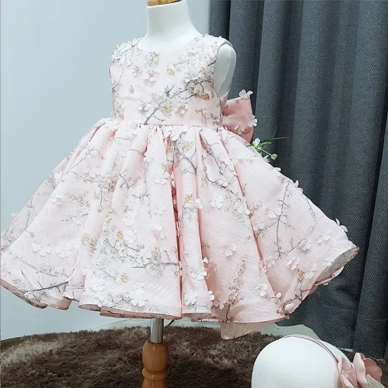 Pink Tulle Kvetinové dievčatko Letné šaty Krsty Krst pre dieťa 1 rok narodeninové šaty pre novorodencov