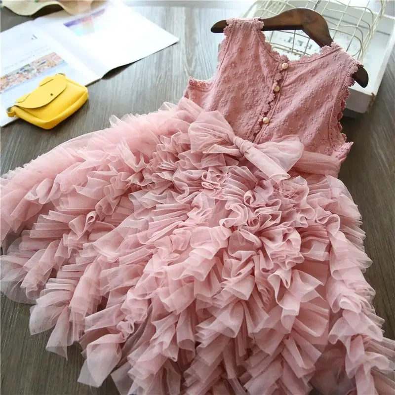Pink tutu Prom Tulle Ball Gown Gown Damp Dievá narodeninové oslavy oblečenie Večerné šaty Svadba First Communion Dress